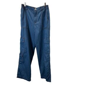 Almost Famous SKATER Juniors' High-Rise Utility Cargo Skater Pants Size L Blue